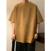 Hearujoy Suede T-shirt Men Oversized Fashion Solid Color Retro T Shirt Men Streetwear Summer Loose Short Sleeved T-shirt Mens Top M-3XL
